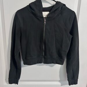 American Eagle Outfitters Black Zip-Up Crop Top Hoodie